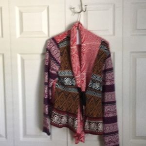 Sundance Wrap Front Nordic Print Sweater size L